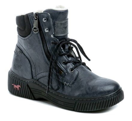 Damen-Winterwanderstiefel mit Schnürung und Reißverschluss, die Stiefel sind aus synthetischem Material kombiniert mit Textilmaterial.