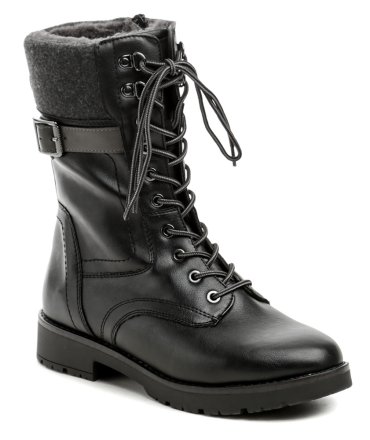 Damen-Winterstiefelette mit Schnürung und Reißverschluss. Die Stiefel sind aus einer Kombination von synthetischem und textilem Material mit JanaTex-Membran hergestellt. Innen mit pelzigem Textilfell isoliert.