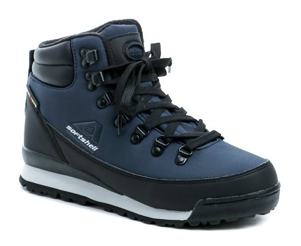 Winter-Outdoor-Wanderschuhe mit Schnürung, hergestellt aus einer Kombination von synthetischem Material mit textilem SOFTSHELL-Material.