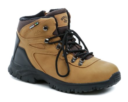 Winter-Outdoor-Wanderschuhe mit Schnürung und Reißverschluss, aus einer Kombination von Synthetik und Textil.