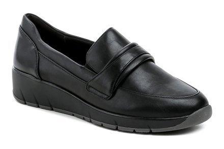 Damenschuhe Jana Weite H Ganzjahres- und Wanderschuhe auf einem leichten Keil. Die Schuhe sind aus synthetischem Leder kombiniert mit Textilmaterial hergestellt.