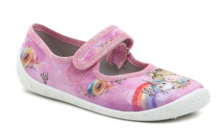 Kinder-Sommer-Freizeitschuhe mit Klettverschluss, aus Textilmaterial und einer Innensohle aus echtem Leder.