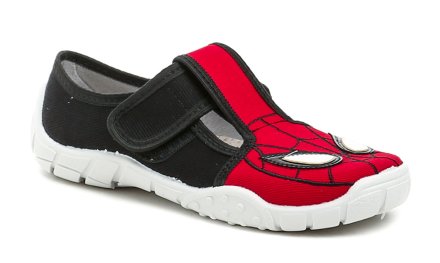 Ganzjährige Freizeit- und Schlupfschuhe für Kinder mit Klettverschluss, aus Textilmaterial mit einer Innensohle aus echtem Leder.