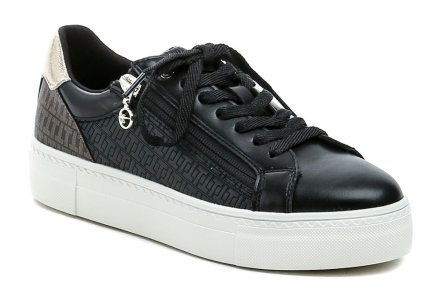 Ganzjahres-Wanderschuhe für Damen mit Schnürsenkeln und Reißverschluss. Die Schuhe sind aus einer Kombination aus synthetischem und textilem Material hergestellt.