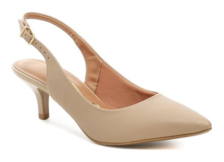Niedrige Damen-Sommerschuhe mit Riemenverschluss an der Ferse, aus synthetischem Material.