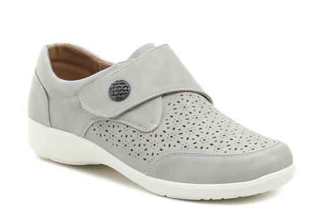 Frühlings- und Sommer-Wanderschuhe für Damen mit Klettverschluss. Die Schuhe sind aus synthetischem Material hergestellt, innen mit einer Innensohle aus echtem Leder ausgestattet.