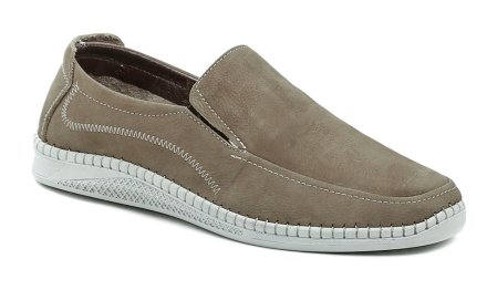 Herren Ganzjahres-Wanderschuhe Typ Mokassins zum Anziehen. Das Schuhwerk ist aus echtem Naturleder gefertigt.