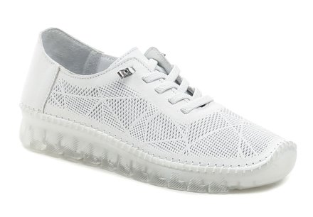 Sommerliche Damen-Wanderschuhe mit elastischen Schnürsenkeln. Die Schuhe sind aus echtem Naturleder gefertigt.