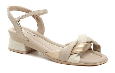Damen-Sommer-Walking-Sandale mit niedrigem Absatz, hergestellt aus hochwertigem Synthetikmaterial und gepolstertem Textilfutter.