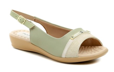 Damen-Sommer-Gesundheits-Walking-Schuhe auf einem niedrigen Keil mit einer losen Spitze und Ferse. Die Schuhe sind aus hochwertigem Synthetikmaterial und gepolstertem Textilfutter gefertigt. Spezielle BUNION-Behandlung - weiches Material im Zehengelenkbereich.