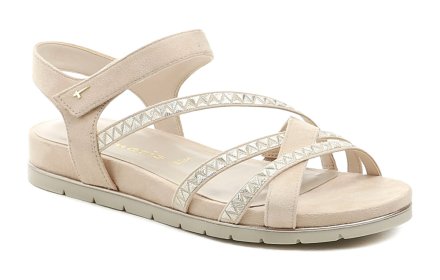 Sommerliche Damen-Walking-Sandalen mit Klettverschluss aus einer Kombination von Textil und Synthetikmaterial.