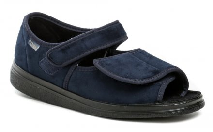 Orthopädische und diabetische Damen-Sommerschuhe mit fester Ferse und Klettverschluss, aus Textilmaterial.