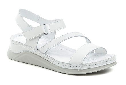 Damen-Sommer-Wandersandalen mit Klettverschluss. Das Schuhwerk ist aus echtem Naturleder gefertigt.