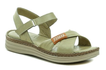Damen-Sommer-Walking-Schuhe auf einem leichten Plateau Sandale Typ mit Klettverschluss. Die Schuhe sind aus echtem Naturleder gefertigt.
