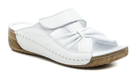 Sommerliche Damen-Walking-Schuhe auf leichtem Keil mit loser Spitze und Ferse, aus echtem Naturleder.