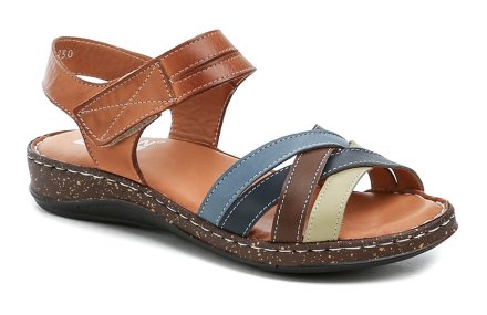 Sommerliche Damen-Wanderschuhe mit Gürtelverschluss mit Klettverschluss um den Knöchel. Die Schuhe sind aus echtem Naturleder gefertigt.