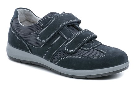 Ganzjahres-Wanderschuhe für Herren mit Klettverschluss, aus echtem Leder in Kombination mit Textilmaterial.