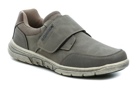 Ganzjahres-Wanderschuhe für Herren mit Klettverschluss über dem Knöchel. Die Schuhe sind aus synthetischem Material in Kombination mit Textil hergestellt.