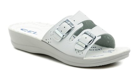 Ganzjahres-Schlupf-Keilschuhe für Damen mit verstellbaren Knöchelriemen, aus synthetischem Material.