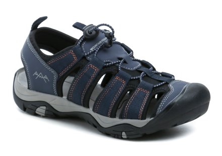 Herren-Sommer-Wandersandalen mit verdeckter Spitze zum Anziehen und Anziehen mit elastischen Schnürsenkeln mit Slip-on. Die Schuhe sind aus einer Kombination von synthetischem und textilem Material hergestellt.