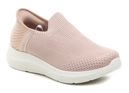 Sommerliche Wander- und Sportschuhe für Damen mit Slip-in-Technologie. Die Schuhe sind aus Textilmaterial mit Memory-Foam-Einlegesohle hergestellt.