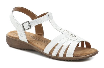 Damen-Sommersandale mit leichtem Keilabsatz und Verschluss über dem Knöchel. Die Schuhe sind aus einer Kombination aus Textil und Synthetik hergestellt.