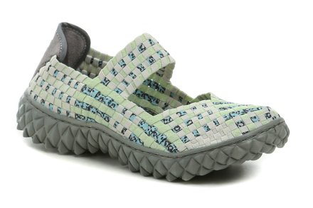 Die originellen Damen-Sommer-Wander- und Freizeit-Gummischuhe Rock Spring aus Textilmaterial, das aus Gummibändern hergestellt ist.
