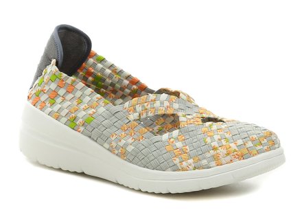 Damen-Sommer-Walking und leichte Freizeit-Gummi-Schuhe Rock Spring auf einem leichten Keil, aus textilem Material, das durch Gummibänder gebildet wird.