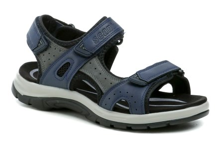 Sommerliche Wandersandalen mit Klettverschluss, aus einer Kombination von Textil und Synthetikmaterial.