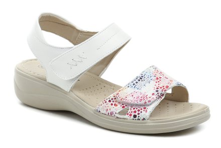 Sommerliche Damen-Walking-Sandalen mit Klettverschluss, aus einer Kombination von Synthetik und Textilmaterial.