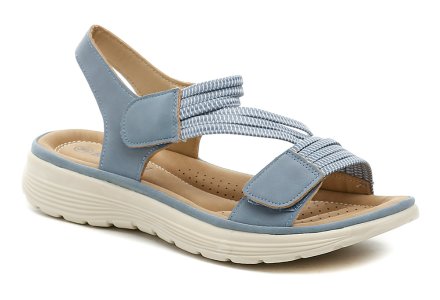 Sommerliche Damen-Walking-Sandalen mit Klettverschluss, aus einer Kombination von Synthetik und Textilmaterial.