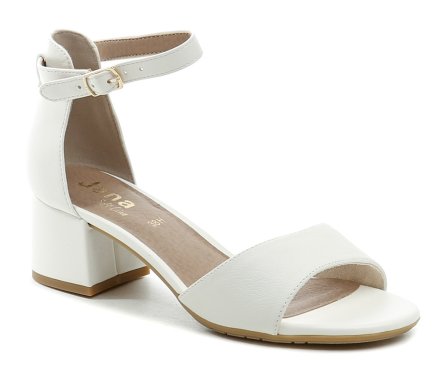 Sommerliche Damengürtelschuhe mit stabilem Absatz und Gürtelverschluss mit Schnalle um den Knöchel, aus synthetischem Material.