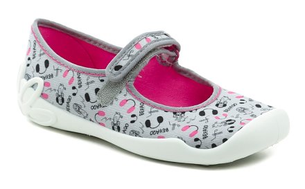 Sommerliche Freizeit- und Schlupfschuhe für Kinder mit Klettverschluss, aus Textilmaterial.