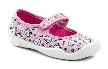 Sommerliche Freizeit- und Schlupfschuhe für Kinder mit Klettverschluss, aus Textilmaterial.