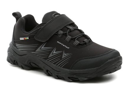Ganzjahres-Wanderschuhe mit Klettverschluss, hergestellt aus einer Kombination von Synthetikmaterial mit textilem SOFTSHELL-Material.