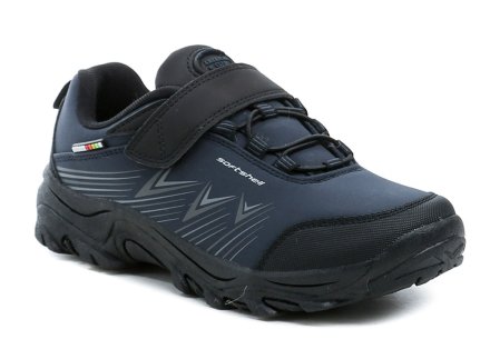 Ganzjahres-Wanderschuhe mit Klettverschluss, hergestellt aus einer Kombination von Synthetikmaterial mit textilem SOFTSHELL-Material.