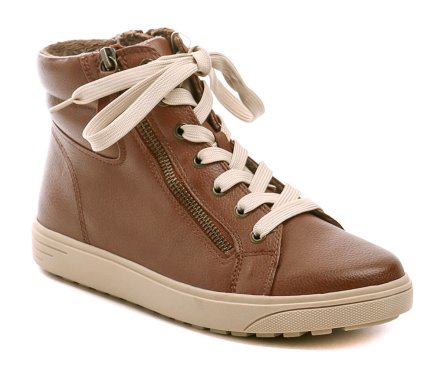 Damen Winterstiefeletten mit Schnürung und 2 Reißverschlüssen. Die Stiefel sind aus synthetischem Material gefertigt. Innen sind sie mit weichem Textilfell isoliert.