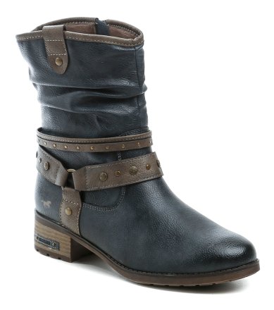 Damen-Winterstiefeletten mit mittlerem Absatz und Reißverschluss. Die Schuhe sind aus synthetischem Material gefertigt und innen mit feinem Textilfell isoliert.