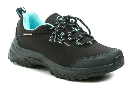 Ganzjährige Outdoor-Wanderschuhe mit Schnürung. Die Schuhe bestehen aus einer Kombination aus synthetischem Material und textilem SOFTSHELL-Material.