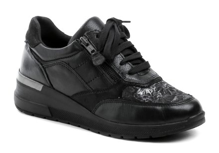 Damen-Ganzjahres-Wanderschuhe mit leichtem Keilabsatz, aus echtem Leder in Kombination mit Hallux-gerechtem Textilmaterial.