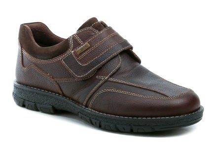 Herren-Ganzjahres-Wanderschuhe mit Klettverschluss. Die Schuhe sind aus echtem Leder und einer First-TEX-Membran gefertigt.