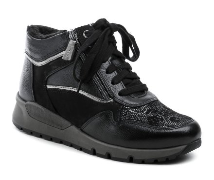 Damen Winterstiefeletten mit Schnürung und 2 Reißverschlüssen. Die Schuhe sind aus echtem Leder gefertigt und innen mit einem flauschigen Textilfellfutter versehen.