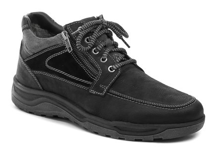 Herren-Winterwanderschuhe in Form von Schnürhalbschuhen mit Reißverschluss. Die Schuhe sind aus echtem Leder gefertigt und innen mit flauschigem Fell isoliert.