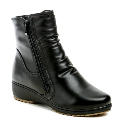 Winterstiefelette für Damen auf leichtem Keil mit Reißverschluss, aus Kunstleder und mit Pelz isoliert.