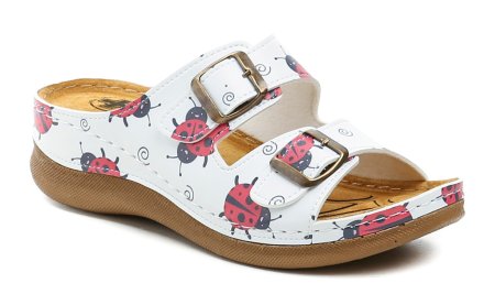 Damen Sommer Freizeit- und Slipper Gesundheits-Schlupfschuhe auf Keilabsatz, aus echtem Natur- und Kunstleder mit verstellbarem Ristriemen.