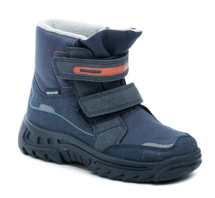 Kinder-Winter-Wanderstiefeletten mit Klettverschluss aus einer Kombination aus Synthetik- und Textilmaterial mit WASSERDICHTER Oberflächenbehandlung.