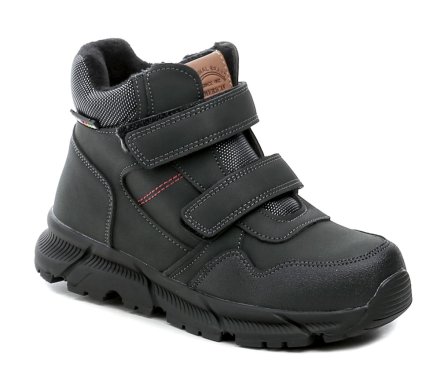 Kinder-Winterstiefeletten mit normalem Reißverschluss und 2 Klettverschlüssen. Die Schuhe bestehen aus einer Kombination aus Synthetik- und Textilmaterial und sind mit weichem Wildleder isoliert.
