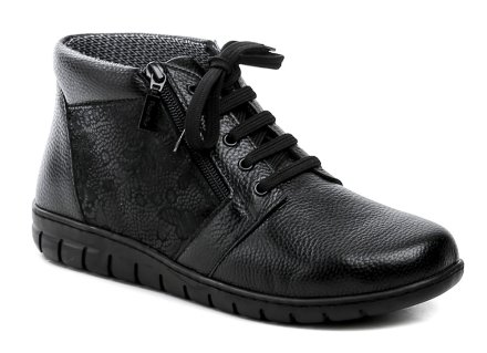 Comfortabel 990683-01 schwarze Damen-Medizinschuhe, Weite K Medizinische Damen-Ganzjahresschuhe mit Schnürung und Reißverschluss. Die Schuhe sind aus echtem Leder mit Polar-Tex-Membran gefertigt.