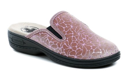 Damen-Gesundheitsschuhe für den ganzjährigen Gebrauch mit leichtem Keilabsatz, aus flexiblem Textilmaterial, geeignet für Füße mit Ballenzehen und einer Innensohle aus Textilmaterial.