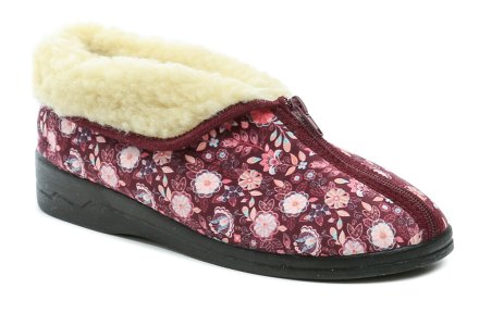 Medizinische Hausschuhe für Damen im Winter mit hochkepplattem Schaft und Zwißwirtschaft, aus Textilmaterial.